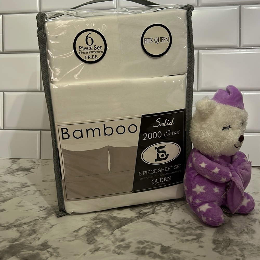 Queen 6 piece white comfortable sheet set waiting to come to your home!